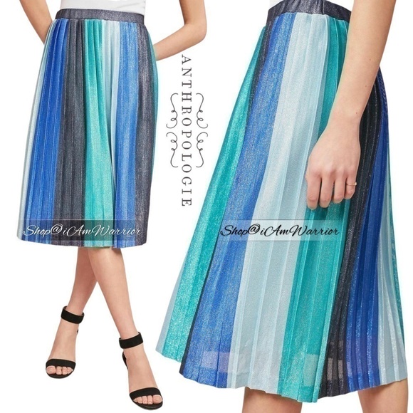 Anthropologie Maeve shimmer color-block ombré pleated skirt *shop@iamwarrior - Picture 2 of 10